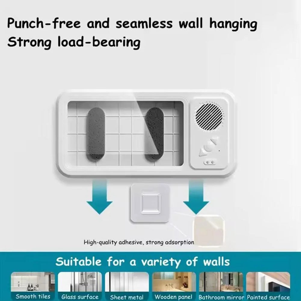 Shower Phone Holder with Bluetooth Speaker, Waterproof Anti-Fog Phone Case for Bathroom Wall, Sensitive Touch Screen Mount